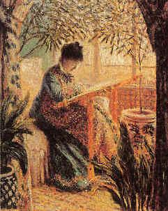 Camille Monet Embroidering, Claude Monet